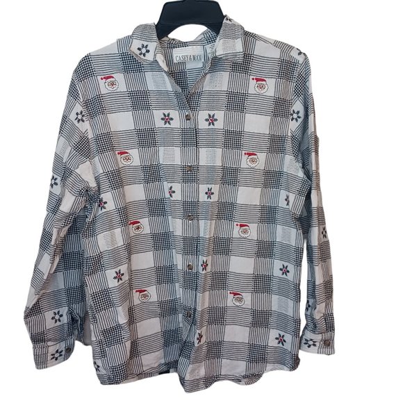 Casey & Max Button Down Plaid Christmas Top Size Large - Picture 1 of 4